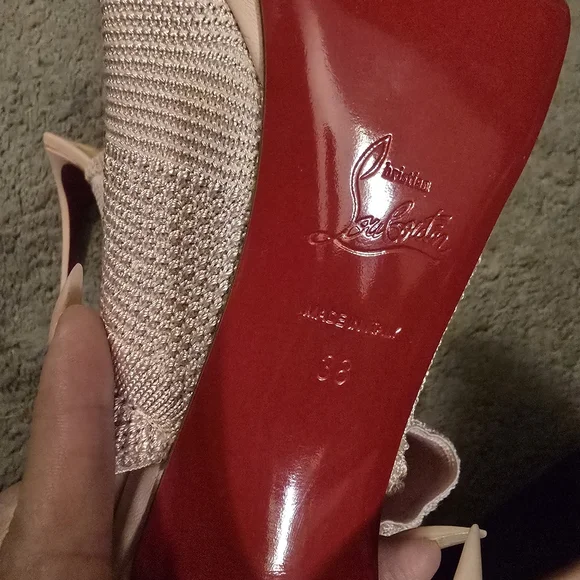 Christian Louboutin Blush Knit Peep-Toe Heels - Picture 5 of 5